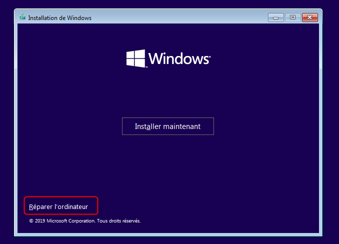 Démarrer le PC avec une clé bootable sur Windows 10 pour résoudre un problème de boot