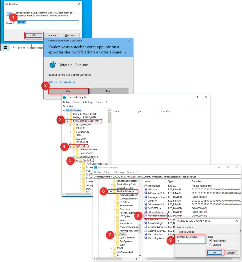 Modification du Registre HiberbootEnabled sur Windows 10