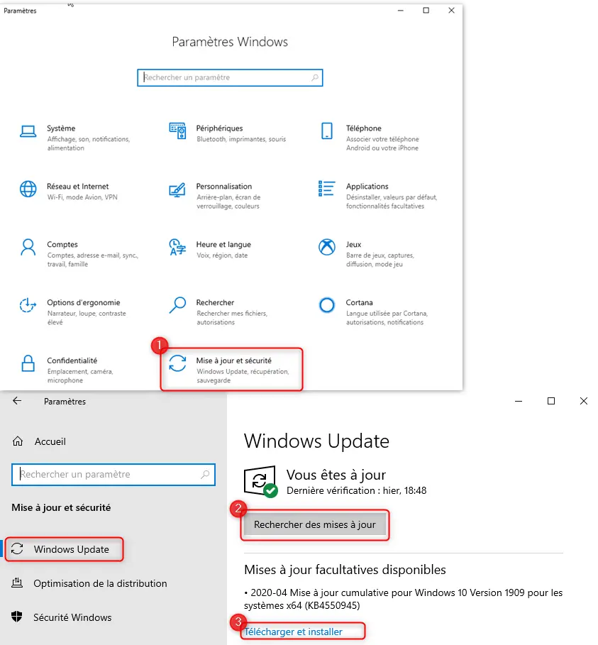 Mise à jour Windows Update sur Windows 10