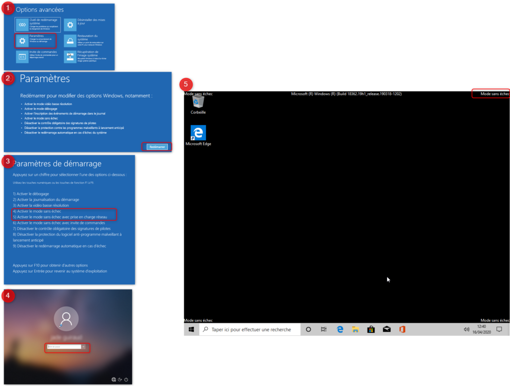 Mode sans échec Windows 10 pour éviter un écran noir 