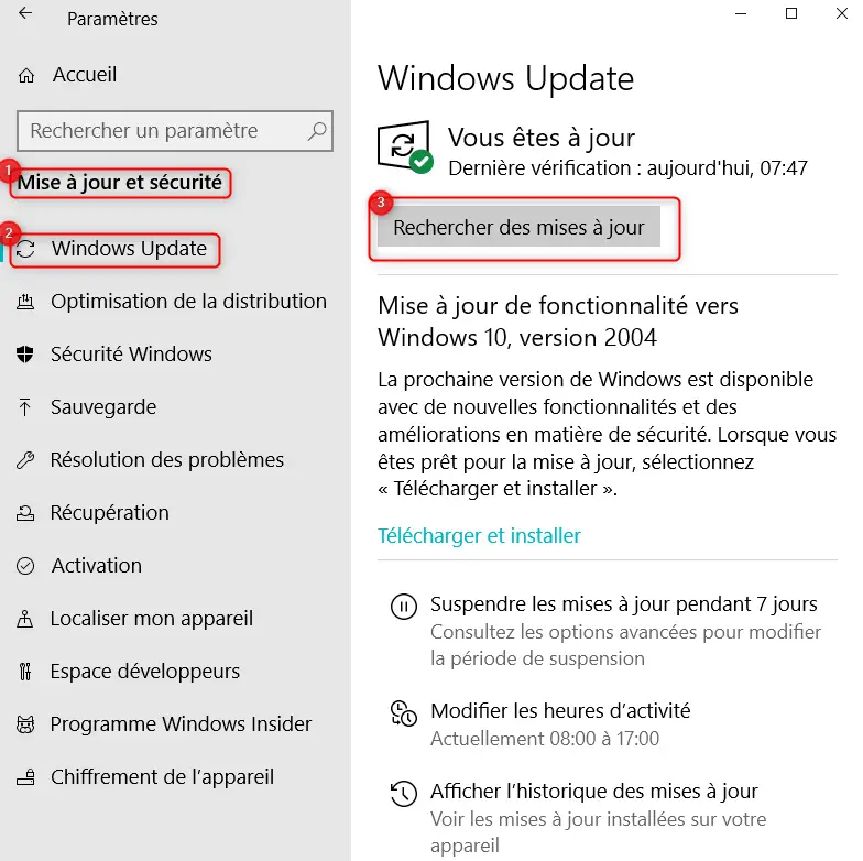 Mise à jour Windows Update sur Windows 10