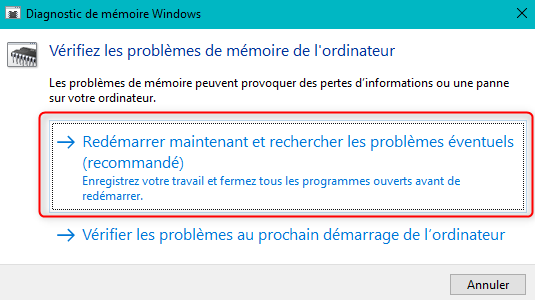 Diagnostic de Mémoire sur Windows 10