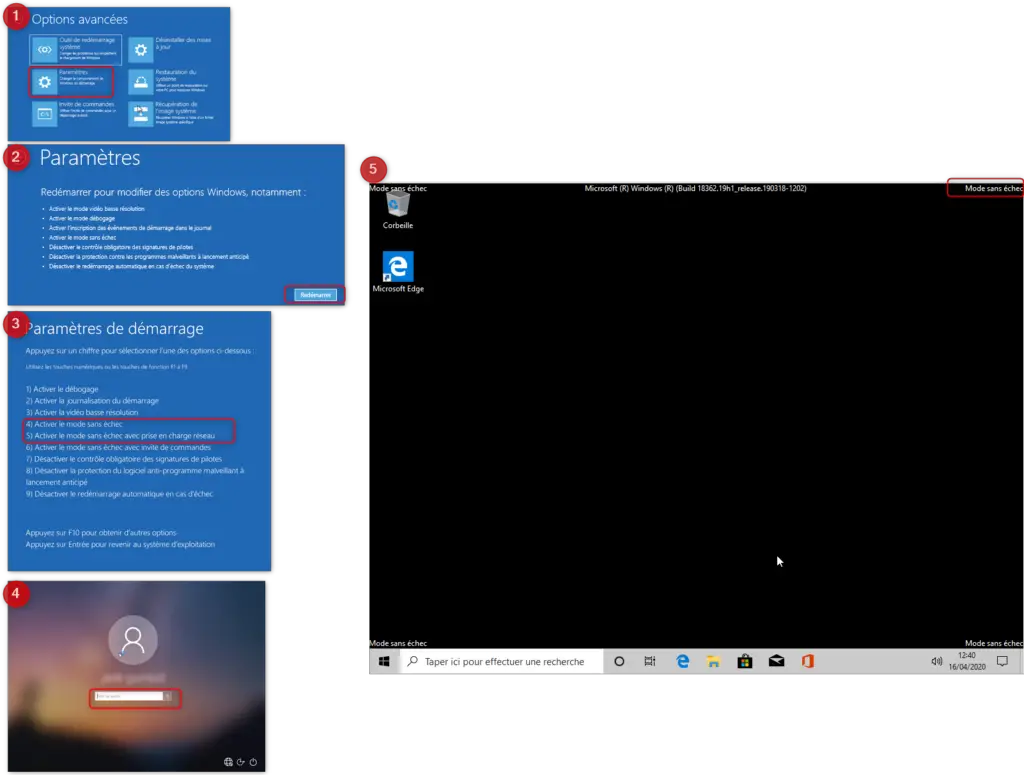 mode sans échec Windows 10 pour réparer écran bleu