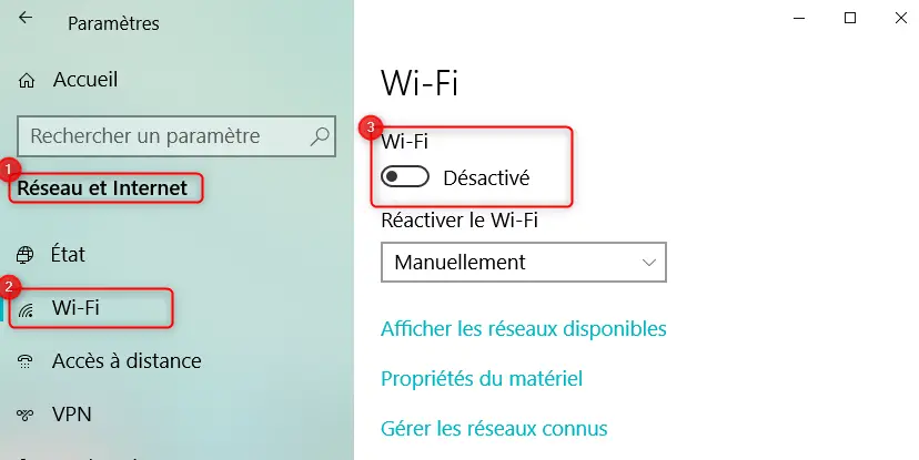Activer le Wifi dans les Paramètres Windows 10
