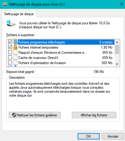 Nettoyage de disque sur Windows 10 
