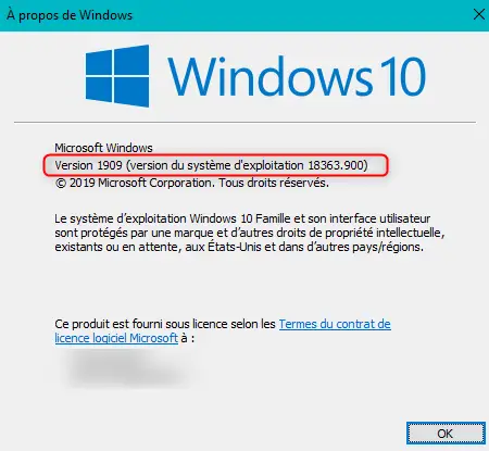 Winver sur Windows 10
