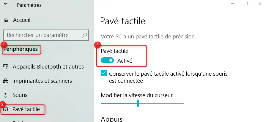  Activer le pavé tactile via les Paramètres sur Windows 10