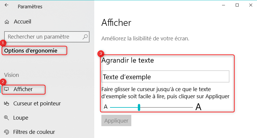 Modifier la taille du texte sur Windows 10