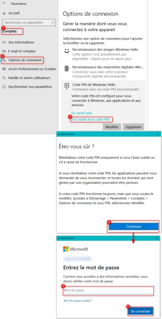 Réinitialiser le code PIN oublié sur Windows 10