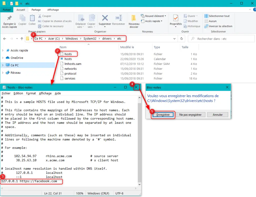 Modifier le fichier Host dans l'Explorateur de fichiers sous Windows 10