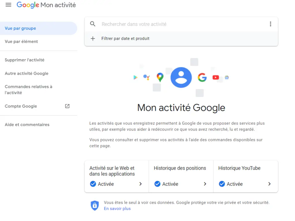 Mon Activité sur le compte Google avec Windows 10 pour récupérer l'historique effacé sur Chrome 