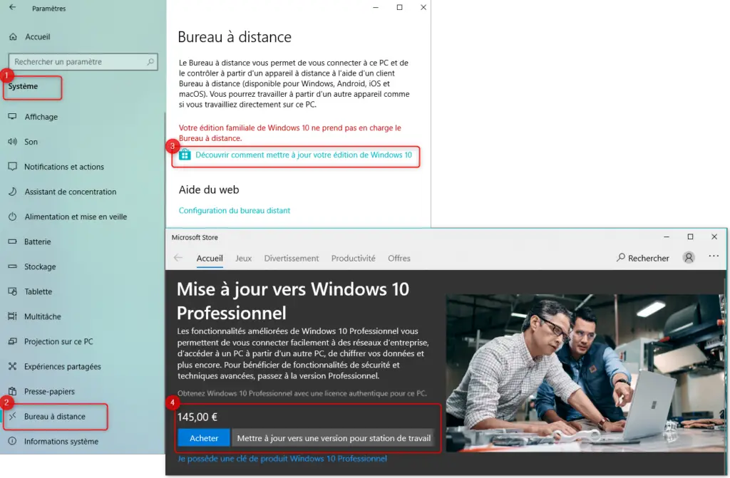 Bureau à distance Microsoft sur Windows 10