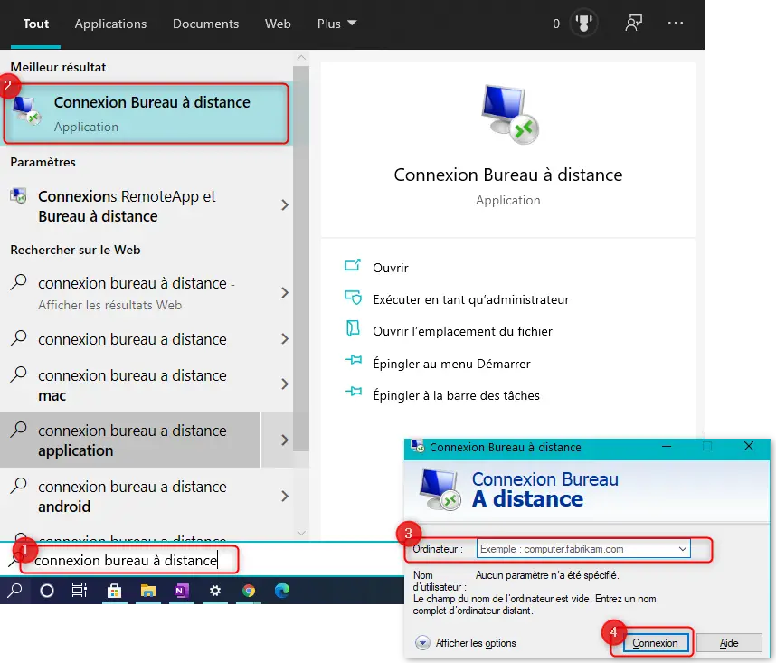 Connexion au Bureau à distance Microsoft sur Windows 10