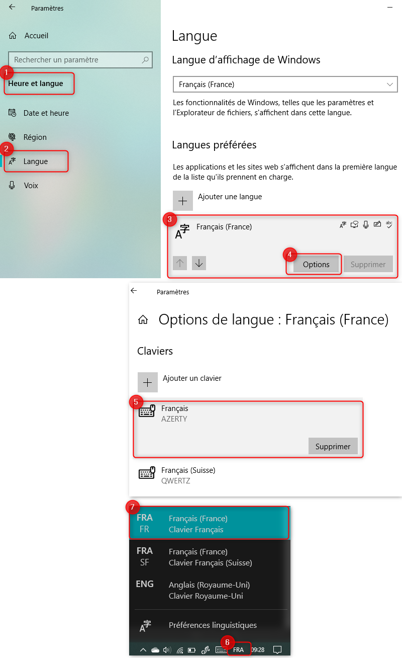  Paramétrer la langue préférée sur le clavier avec Windows 10