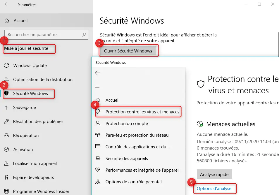 Lancer une analyse complète avec Windows Defender sur Windows 10