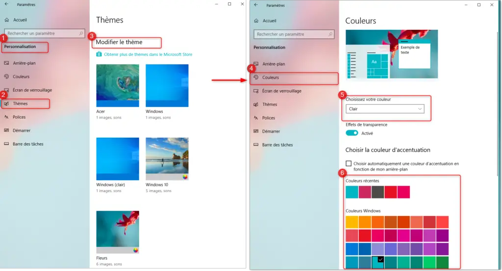 Personnaliser le thème et la couleur sur Windows 10