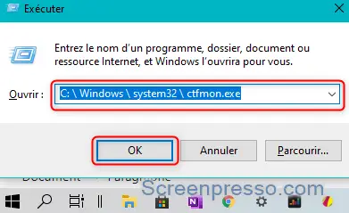 Executer ctfmon.exe sur Windows 10 pour résoudre un problème avec la barre de recherche