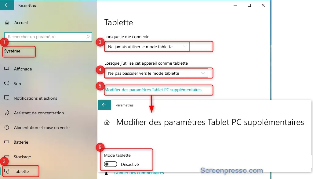 Désactiver le mode tablette sur Windows 10