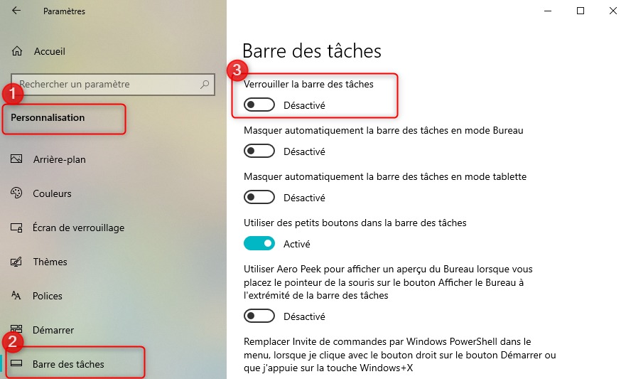 Réduire la largeur de la barre des tâches sur Windows 10