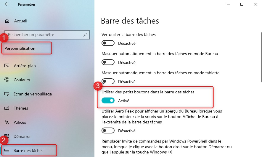 Utiliser les petits boutons dans la barre des tâches sur Windows 10