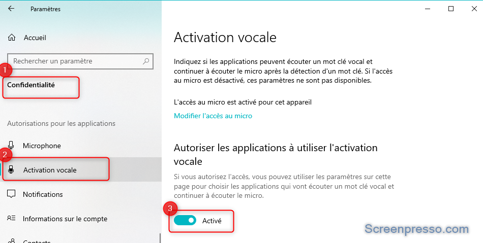  Activer l'activation vocale sur Windows 10