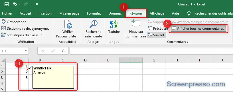  Afficher les commentaires masqués sur Excel